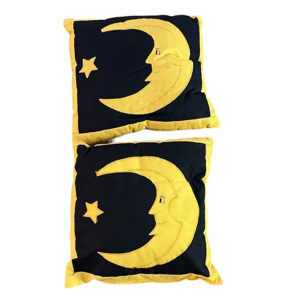 Celestial handmade yellow/black sun, moon & star toss pillows & 1 sun pillowcase